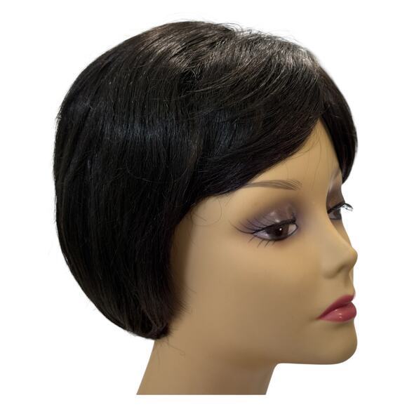ASHRO Human Hair Blend Jet Black Short Bob Wig - New with Tags - A1104W - Picture 1 of 10